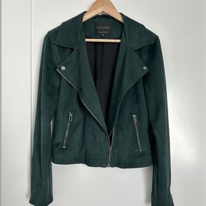 SANCTUARY Faux Suede Moto Jacket, Green, Size Small
